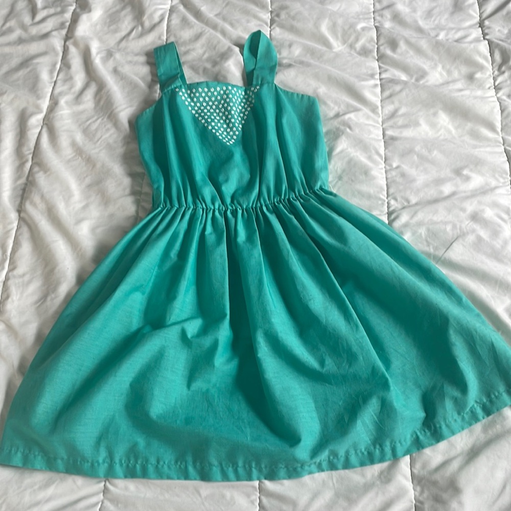 Vintage refashioned Aqua sun dress with White details